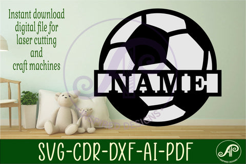 Soccer ball Name sign svg laser cut template, wall art SVG APInspireddesigns 