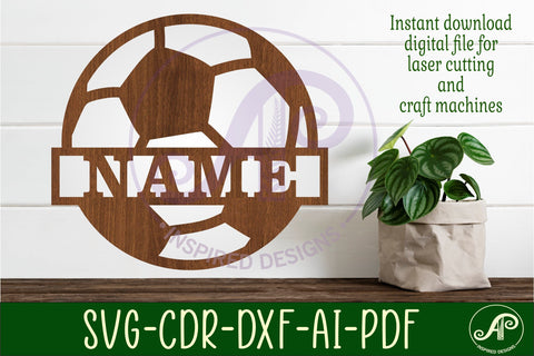 Soccer ball Name sign svg laser cut template, wall art SVG APInspireddesigns 