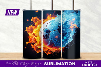 Soccer Ball On Fire And Ice Tumbler Png Sublimation Regulrcrative 