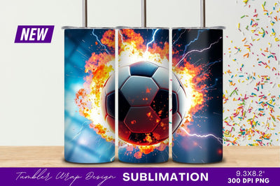 Soccer Ball Surrounded By Fire And Lightning Sublimation Regulrcrative 