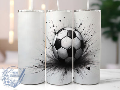 Soccer Ball Tumbler Wrap, 20oz Skinny Tumbler, Gray Grunge Design, Sublimation PNG, Sports Drinkware, Soccer Fan Gift, Custom Tumbler Design Sublimation ToriDesigns 