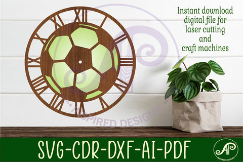 Soccer ball wall clock laser cut files, SVG file. vector SVG APInspireddesigns 