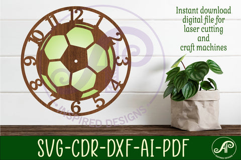 Soccer ball wall clock laser cut files, SVG file. vector SVG APInspireddesigns 