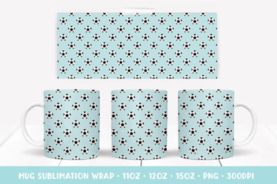 Soccer Balls Mug Sublimation Design. Light Blue Mug Wrap PNG Sublimation LaBelezoka 