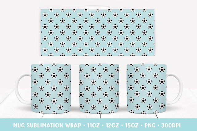 Soccer Balls Mug Sublimation Design. Light Blue Mug Wrap PNG Sublimation LaBelezoka 