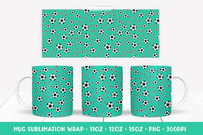 Soccer Balls Mug Sublimation Design. Mint Green Mug Wrap PNG Sublimation LaBelezoka 