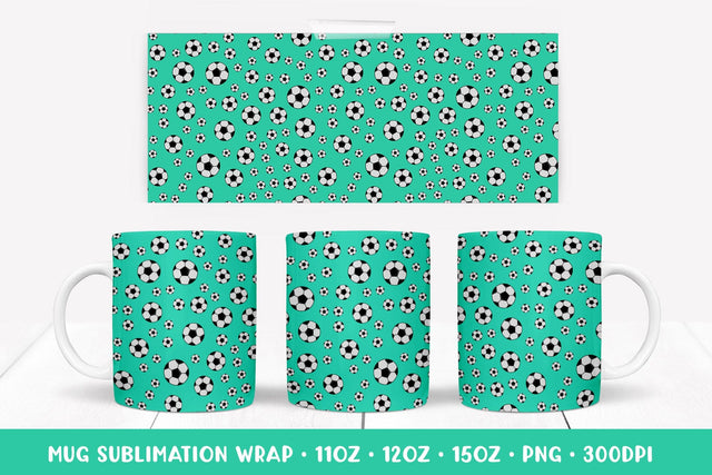 Soccer Balls Mug Sublimation Design. Mint Green Mug Wrap PNG Sublimation LaBelezoka 