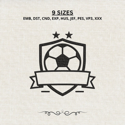Soccer Crest Embroidery Design – Football Ball Badge with Banner Machine Embroidery File Embroidery/Applique DESIGNS PatternFeed8 