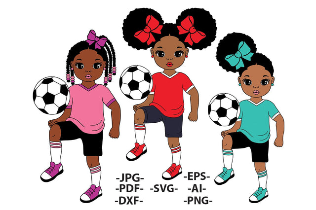 Soccer Girl SVG Bundle with Afro Puffs and Braids | Black Girl Football Clipart Set for Cricut, PNG Sublimation, Sports Birthday Decor SVG 1uniqueminute 