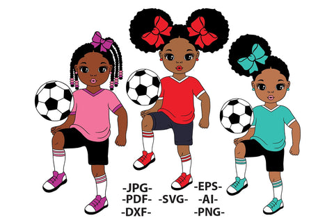 Soccer Girl SVG Bundle with Afro Puffs and Braids | Black Girl Football Clipart Set for Cricut, PNG Sublimation, Sports Birthday Decor SVG 1uniqueminute 