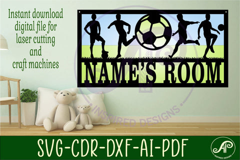 Soccer male player scene name sign SVG 3 layer laser cut SVG APInspireddesigns 