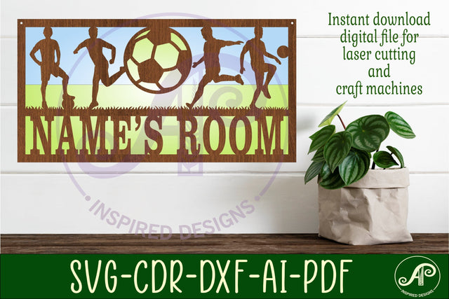Soccer male player scene name sign SVG 3 layer laser cut SVG APInspireddesigns 