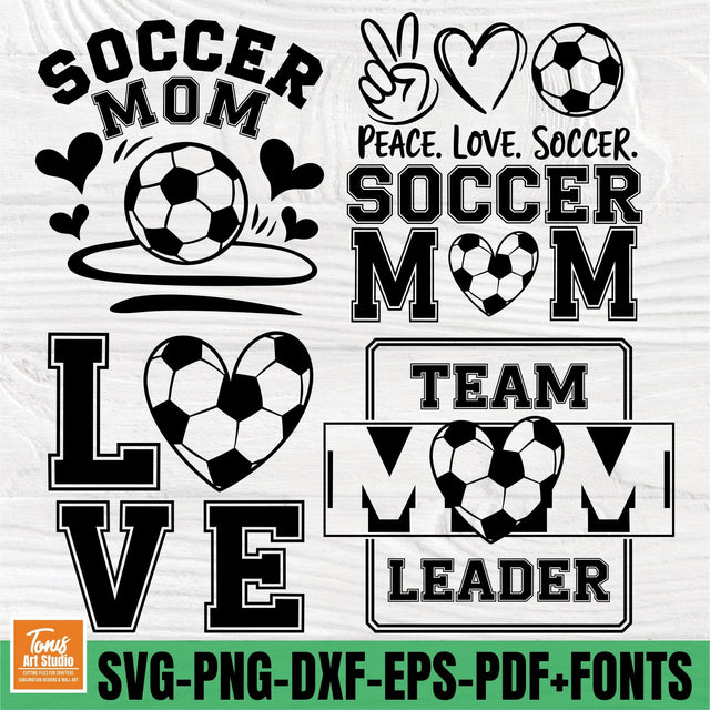 Soccer Mom SVG Designs | Peace Love Soccer | Team Mom Leader | Soccer Love Cut Files for Cricut & Silhouette SVG TonisArtStudio 