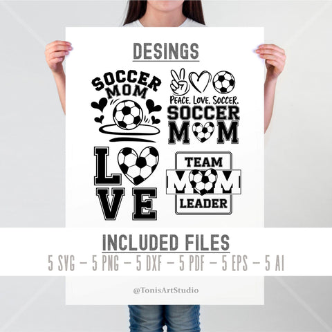 Soccer Mom SVG Designs | Peace Love Soccer | Team Mom Leader | Soccer Love Cut Files for Cricut & Silhouette SVG TonisArtStudio 
