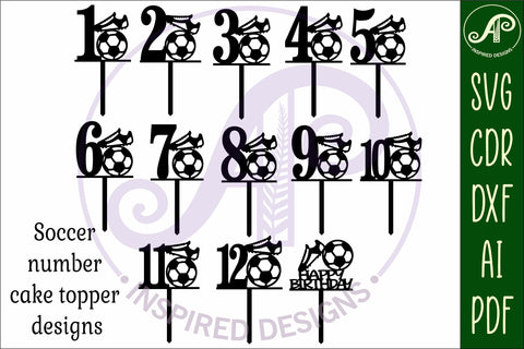 Soccer number cake toppers, 13 designs SVG laser cut SVG APInspireddesigns 