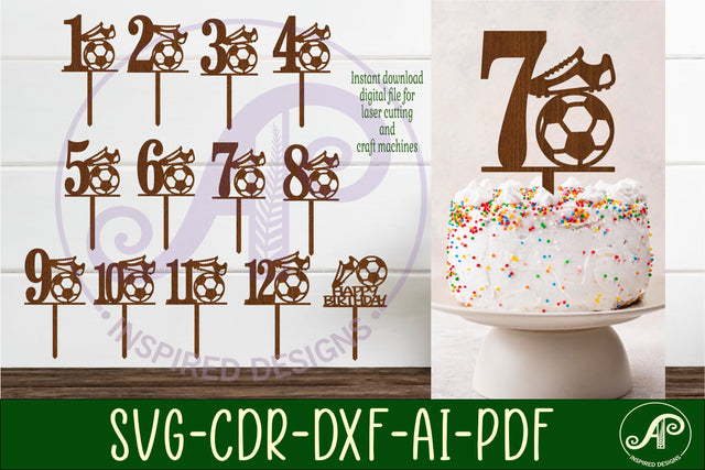 Soccer number cake toppers, 13 designs SVG laser cut SVG APInspireddesigns 