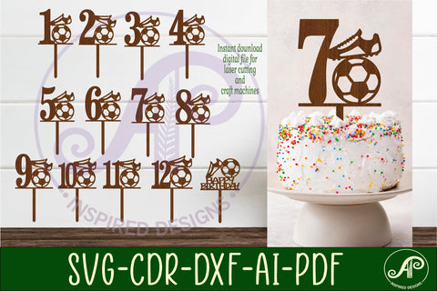 Soccer number cake toppers, 13 designs SVG laser cut SVG APInspireddesigns 