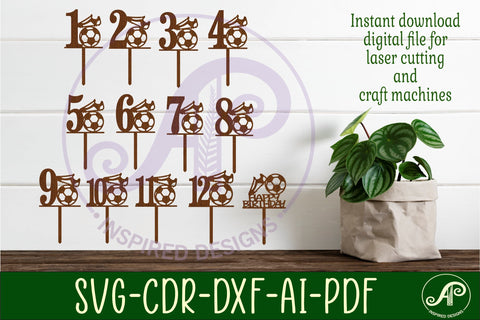 Soccer number cake toppers, 13 designs SVG laser cut SVG APInspireddesigns 