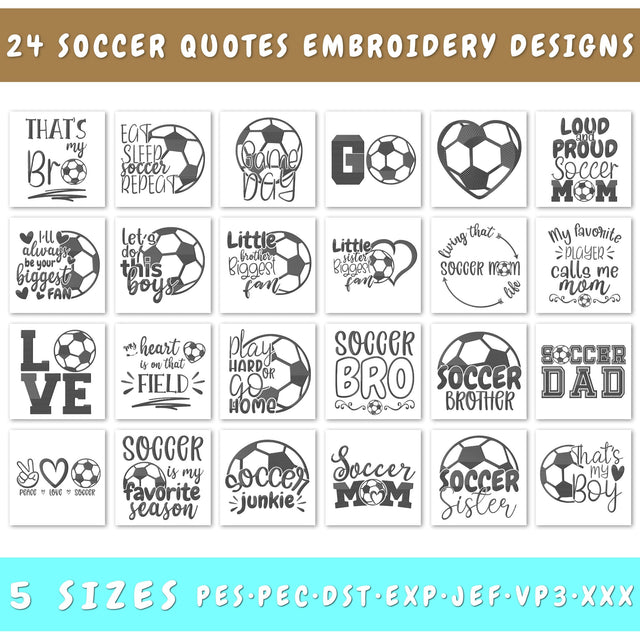Soccer Quotes Embroidery Designs Bundle - 24 Designs, Soccer Fan Embroidery Patterns, Soccer PES Files Embroidery/Applique DESIGNS HappyDesignStudio 