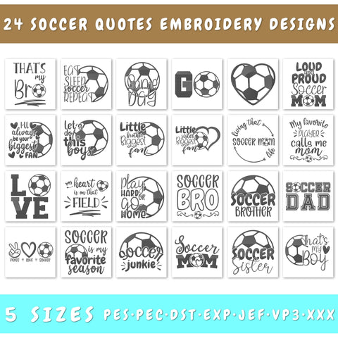 Soccer Quotes Embroidery Designs Bundle - 24 Designs, Soccer Fan Embroidery Patterns, Soccer PES Files Embroidery/Applique DESIGNS HappyDesignStudio 