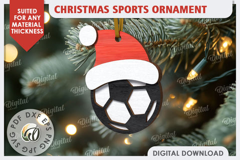 Soccer Sports Christmas Ornament Laser Cut. Santa Hat SVG SVG Evgenyia Guschina 