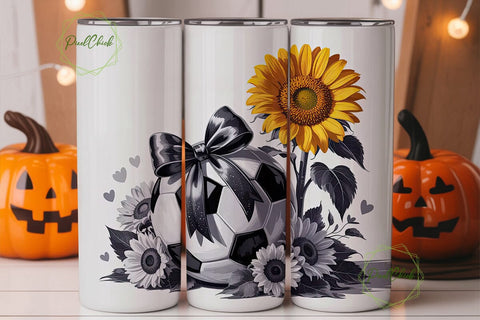Soccer Sunflower Tumbler Wrap PNG Sublimation PixelChick 