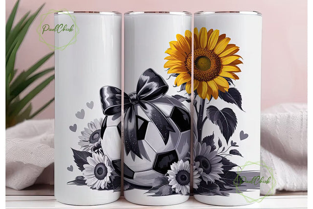 Soccer Sunflower Tumbler Wrap PNG Sublimation PixelChick 