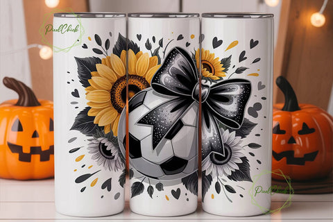 Soccer Sunflower Tumbler Wrap PNG Sublimation PixelChick 