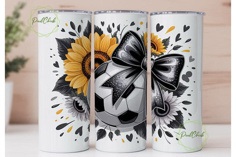 Soccer Sunflower Tumbler Wrap PNG Sublimation PixelChick 