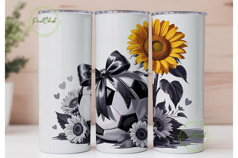 Soccer Sunflower Tumbler Wrap PNG Sublimation PixelChick 
