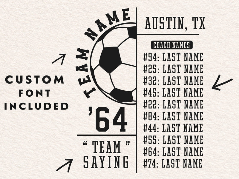 Soccer Team Roster SVG, Player Template Svg, Custom Soccer Svg - So Fontsy