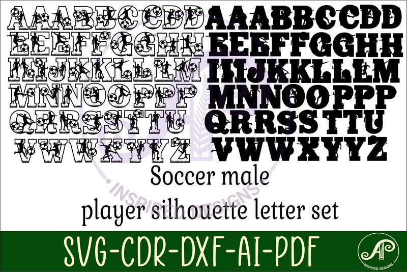 Soccer/Football male player silhouette letters alphabet set - So Fontsy