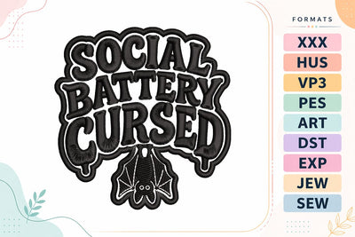 Social Battery Cursed Halloween Embroidery Design Embroidery/Applique DESIGNS sg embroidery 