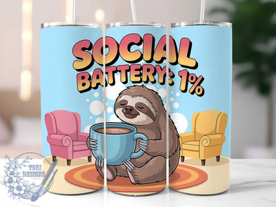 Social Battery Humor 20oz Tumbler, Humor Gift, Sublimation Wrap, Sarcastic Mug, 20oz Tumbler Design, Social Battery Quote, Everyday Humor Theme Sublimation ToriDesigns 