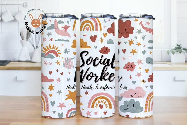 Social Worker Healing Hearts, Transforming Lives 20oz Skinny Tumbler Sublimation Designs Sublimation Rabbitmakies 