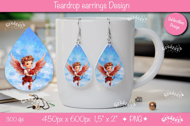 Soft Angelic Valentine Earrings – Teardrop Sublimation PNG Sublimation Createya Design 