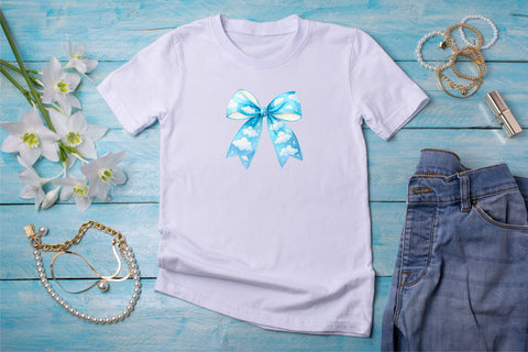 Soft Blue Cloudy Sky Coquette Bow Clipart, soft blue bow, cloudy sky bow, dreamy bow design, blue sky clipart, digital bow design, soft cloudy bow, sky bow art Sublimation FloridPrintables 