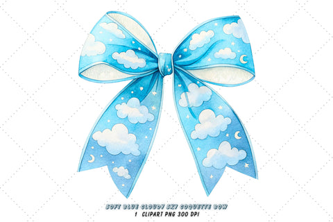 Soft Blue Cloudy Sky Coquette Bow Clipart, soft blue bow, cloudy sky bow, dreamy bow design, blue sky clipart, digital bow design, soft cloudy bow, sky bow art Sublimation FloridPrintables 