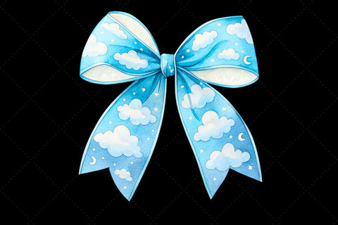 Soft Blue Cloudy Sky Coquette Bow Clipart, soft blue bow, cloudy sky bow, dreamy bow design, blue sky clipart, digital bow design, soft cloudy bow, sky bow art Sublimation FloridPrintables 