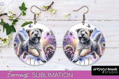 Soft Coated Wheaten Terrier Earrings - Dog Mom Floral Round Earring Sublimation Sublimation OrangeBrushStudio 