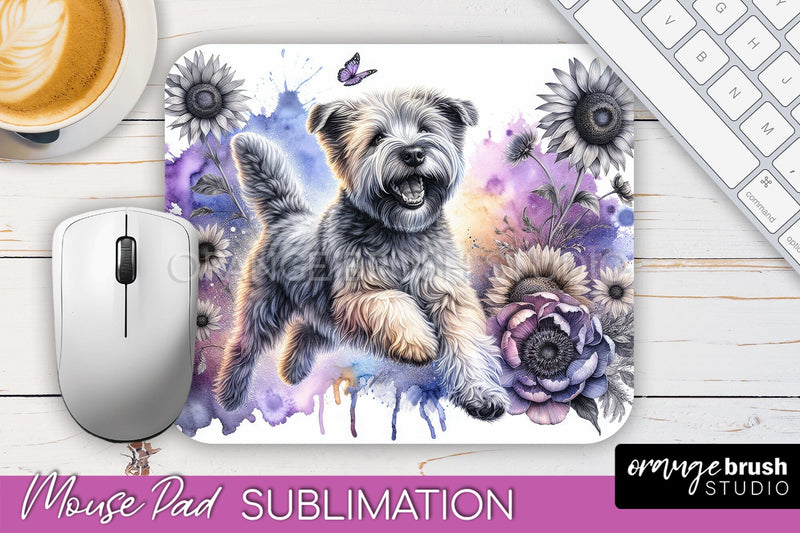 Soft Coated Wheaten Terrier Mouse Pad Design - Dog Mom Floral Mousepad Sublimation Sublimation OrangeBrushStudio 