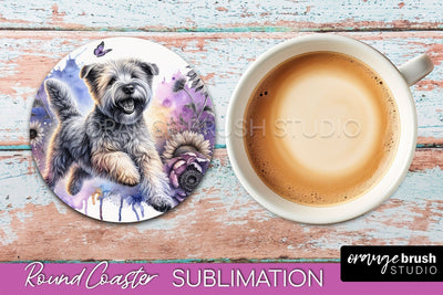 Soft Coated Wheaten Terrier Round Coaster - Dog Mom Floral Coaster Sublimation Sublimation OrangeBrushStudio 