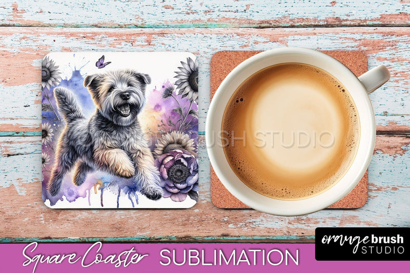 Soft Coated Wheaten Terrier Square Coaster - Dog Mom Floral Coaster Sublimation Sublimation OrangeBrushStudio 