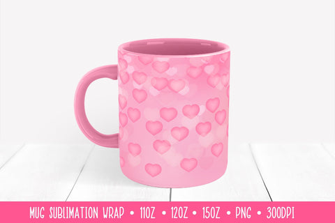 Soft Pink Hearts Mug Sublimation Design. Valentines Mug Wrap Sublimation LaBelezoka 
