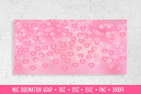 Soft Pink Hearts Mug Sublimation Design. Valentines Mug Wrap Sublimation LaBelezoka 
