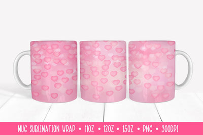 Soft Pink Hearts Mug Sublimation Design. Valentines Mug Wrap Sublimation LaBelezoka 