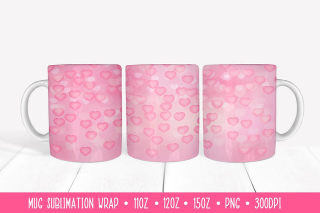 Soft Pink Hearts Mug Sublimation Design. Valentines Mug Wrap Sublimation LaBelezoka 