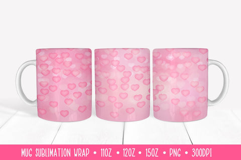 Soft Pink Hearts Mug Sublimation Design. Valentines Mug Wrap Sublimation LaBelezoka 