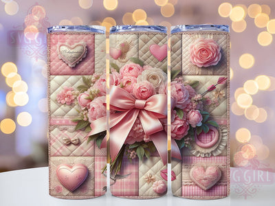 Soft Pink Patchwork Valentine Tumbler, Soft Pink Coquette Wrap, Floral Hearts Cup, Romantic Sublimation Design, Valentine Gift Tumbler, Sweet Patchwork Wrap, Adorable Love Cup Sublimation SvggirlplusArt 