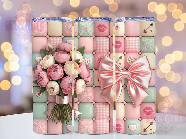 Soft Pink Patchwork Valentine Tumbler, Soft Pink Coquette Wrap, Floral Hearts Cup, Romantic Sublimation Design, Valentine Gift Tumbler, Sweet Patchwork Wrap, Adorable Love Cup Sublimation SvggirlplusArt 